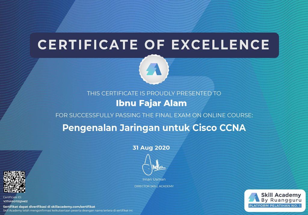 Sertifikat Skill Academy Ibnu Fajar Alam CCNA Basic