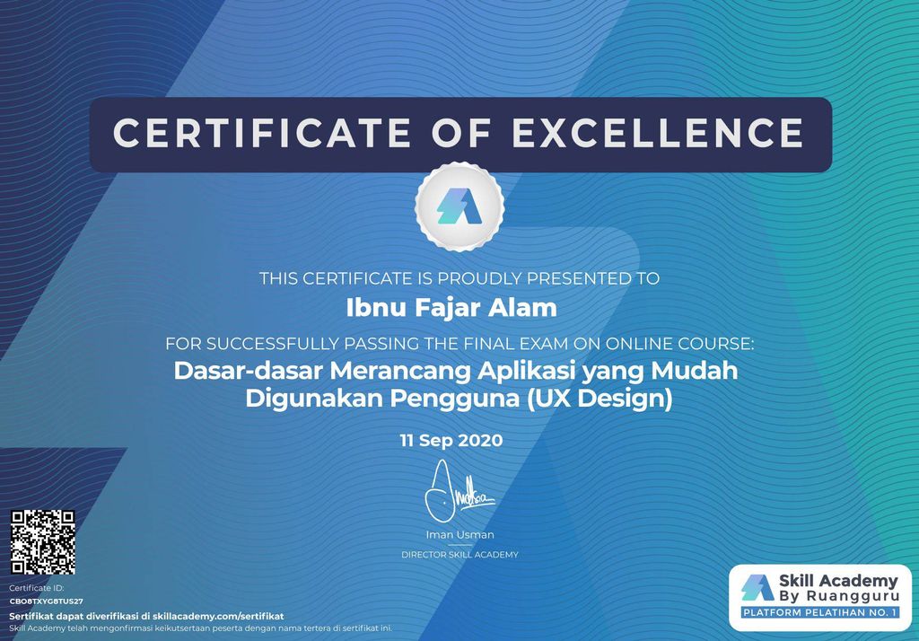 Sertifikat Skill Academy Ibnu Fajar Alam UX Design Basic